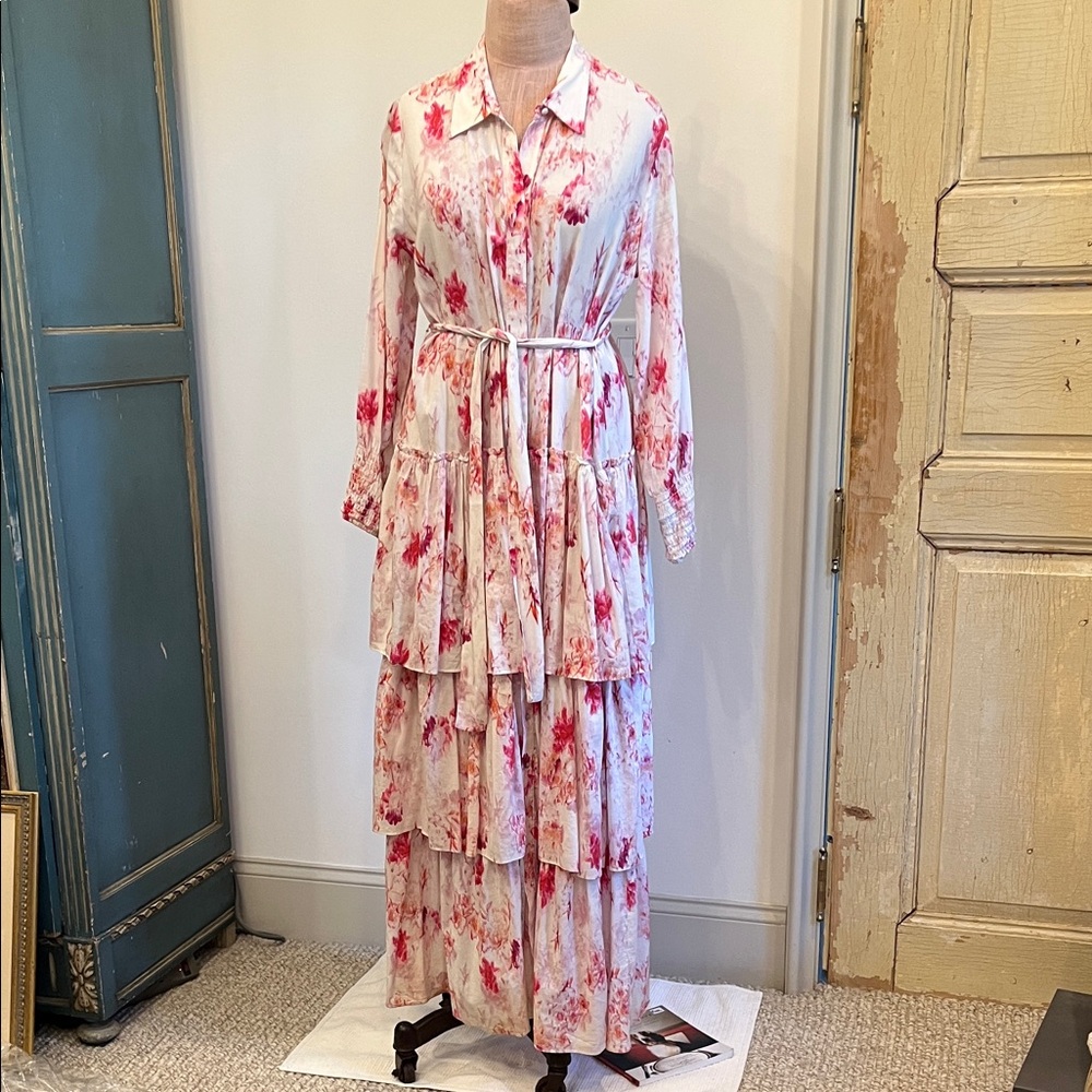 Misa Los Angeles Pink Floral Long Sleeve Dress